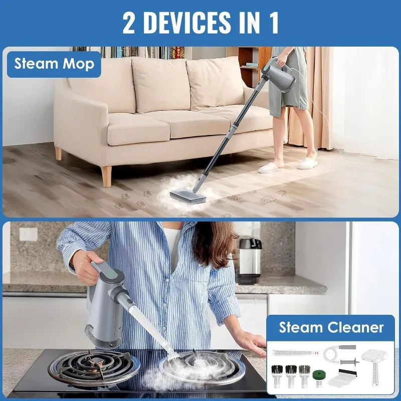 Steam Mop with Detachable Handheld Steam Cleaner for Home and Floor Cleaning, 10-in-1 Multi-purpose Attachments & 2 Pads,