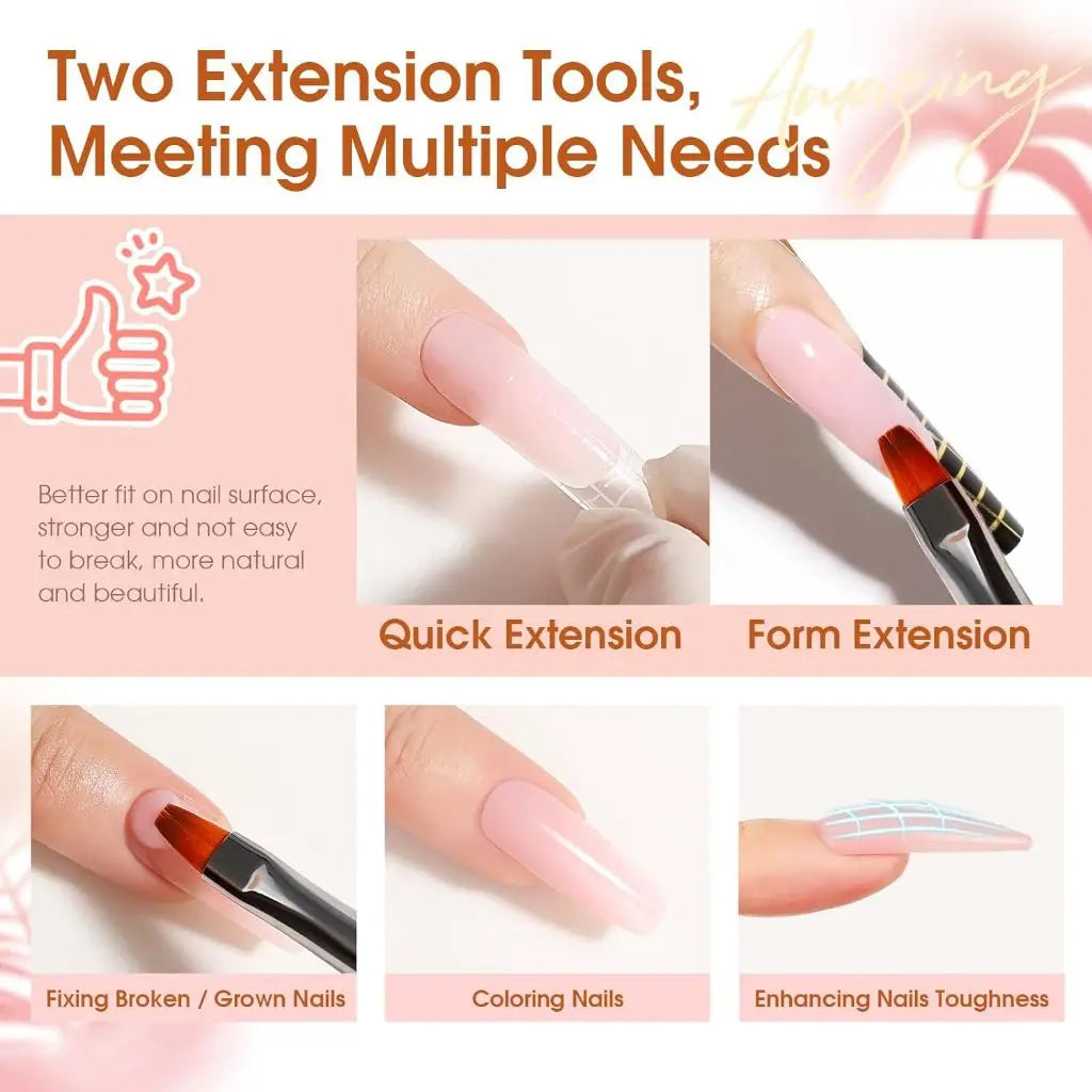 Makartt Poly Nail Gel French Manicure Kit : White Pink Hard Gel for Nail Extension 15ML, UV LED Nail Lamp, Base Top Coat