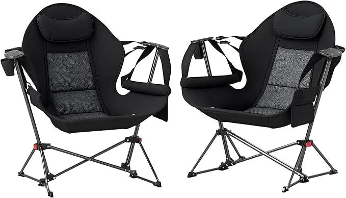 Double Hammock Camping Chair, Adjustable Back Folding Rocking Chair Swinging Hammock Chair with Cup Holder, Headrest and Padded