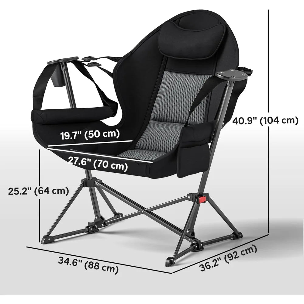 Double Hammock Camping Chair, Adjustable Back Folding Rocking Chair Swinging Hammock Chair with Cup Holder, Headrest and Padded