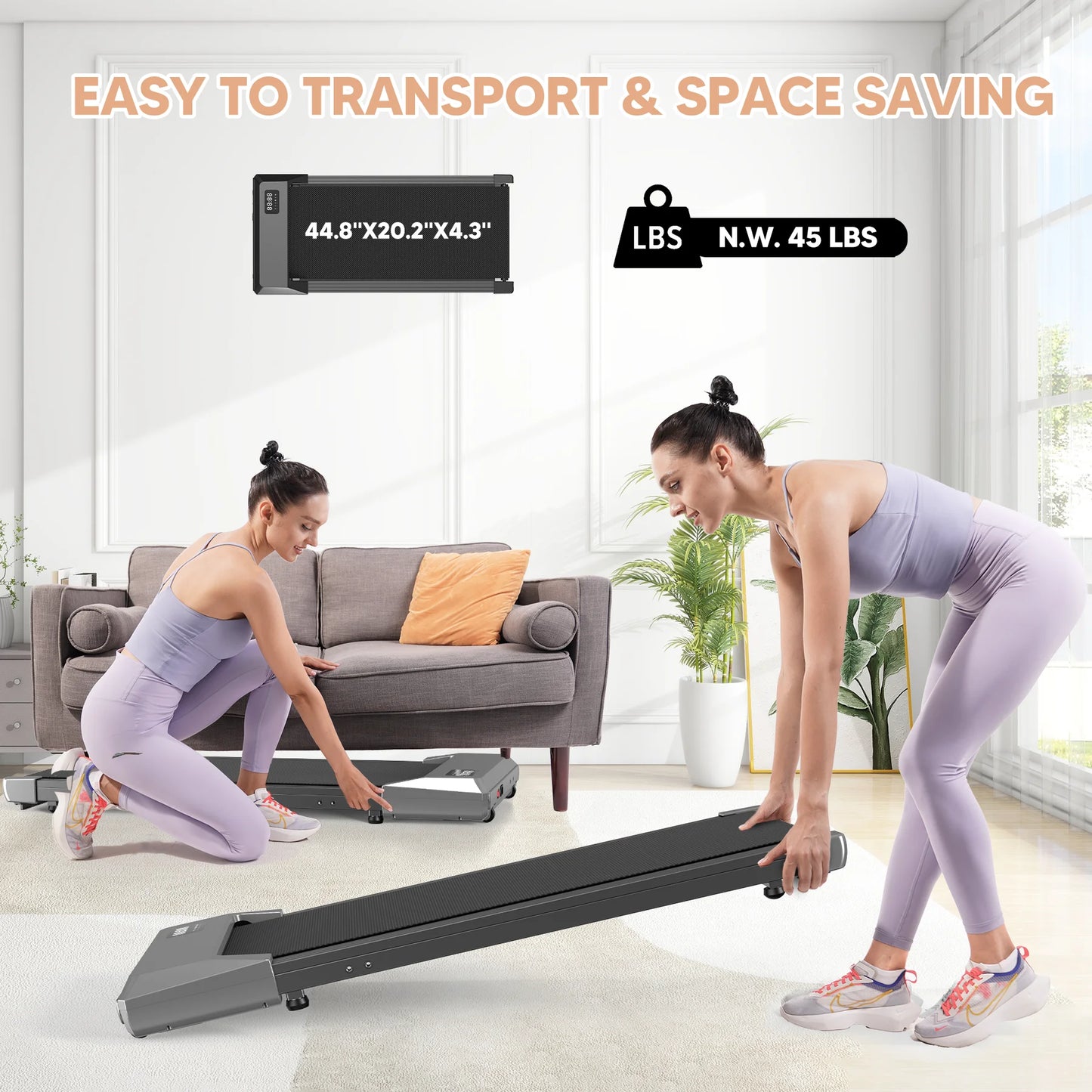 2in1 Run-Walking Pad Small Treadmill for Home&Office Under Desk Treadmill with LED Display 45db Quiet Portable Mini Treadmill