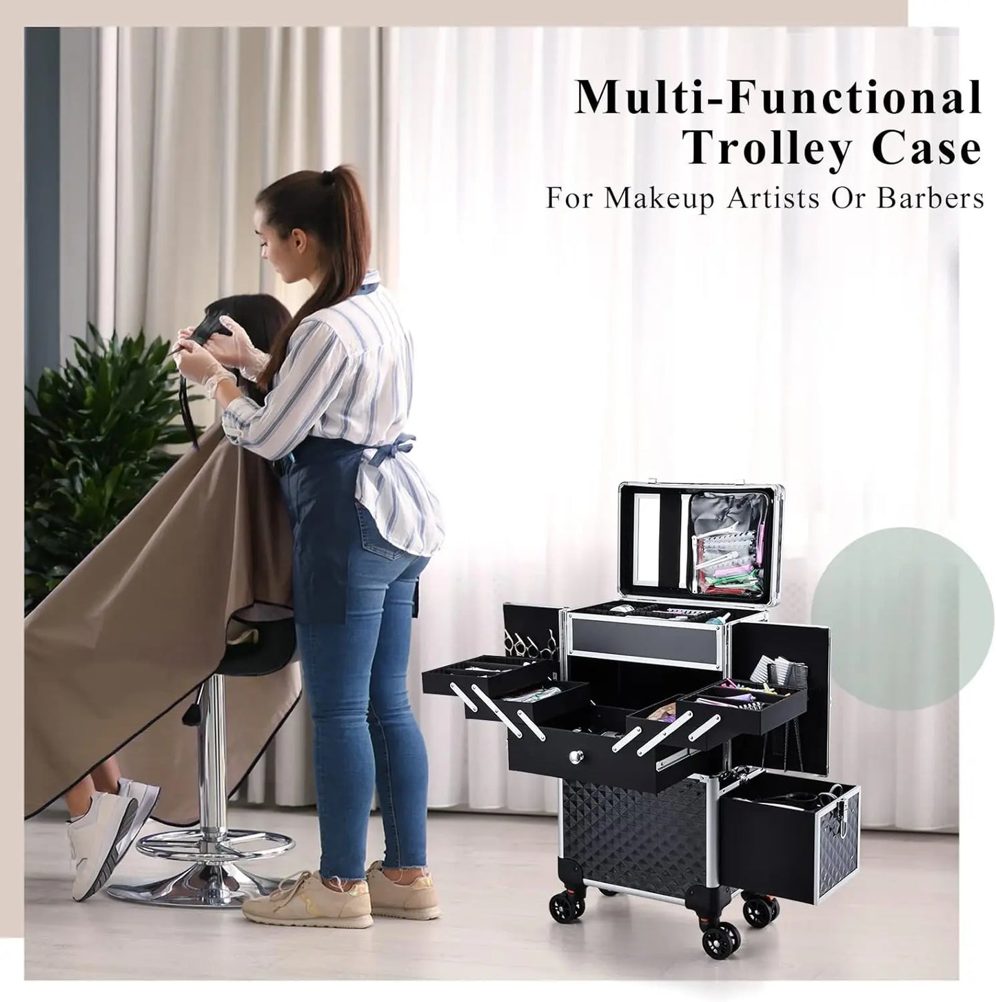 XMSJ Rolling Makeup Train Case Multi Function Cosmetic Case