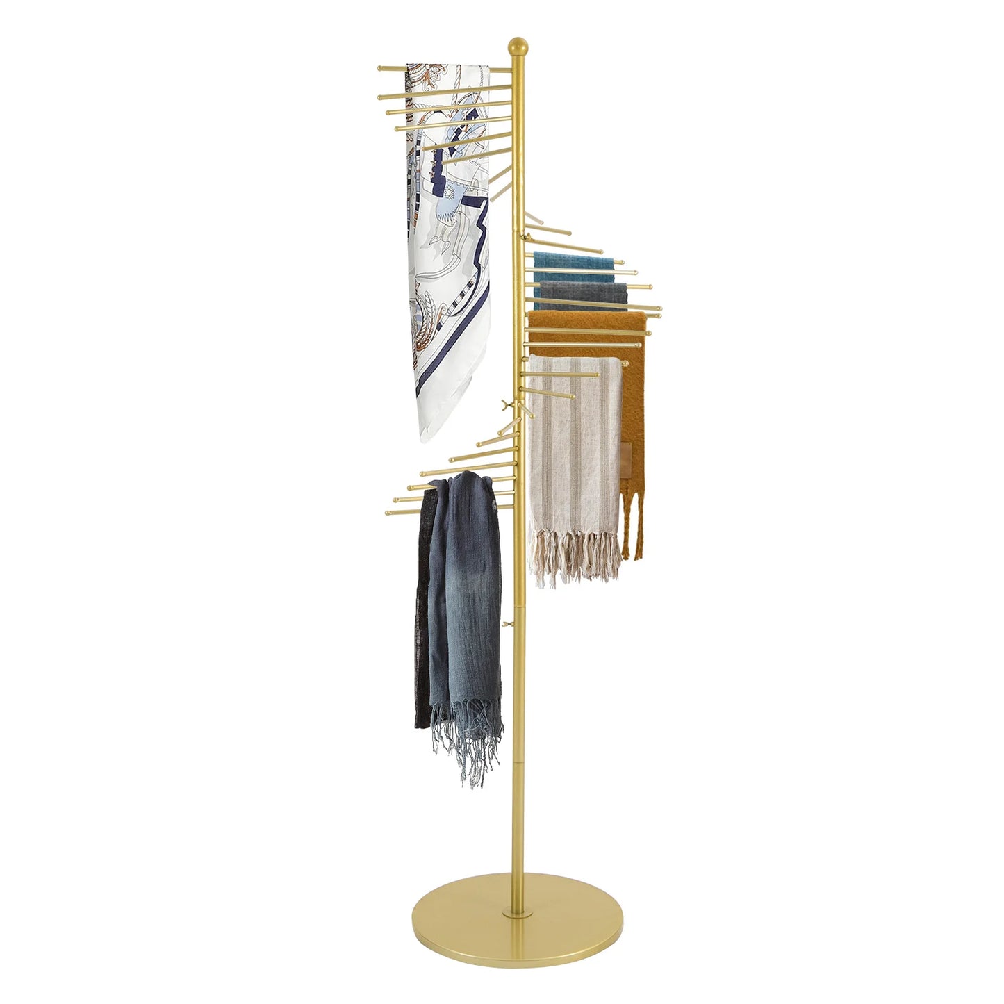 67" Freestanding Scarf Organizer, Metal Spiral Scarf Holder with 30 Rods, Commercial Hijab Organizer for Clothing Store Home