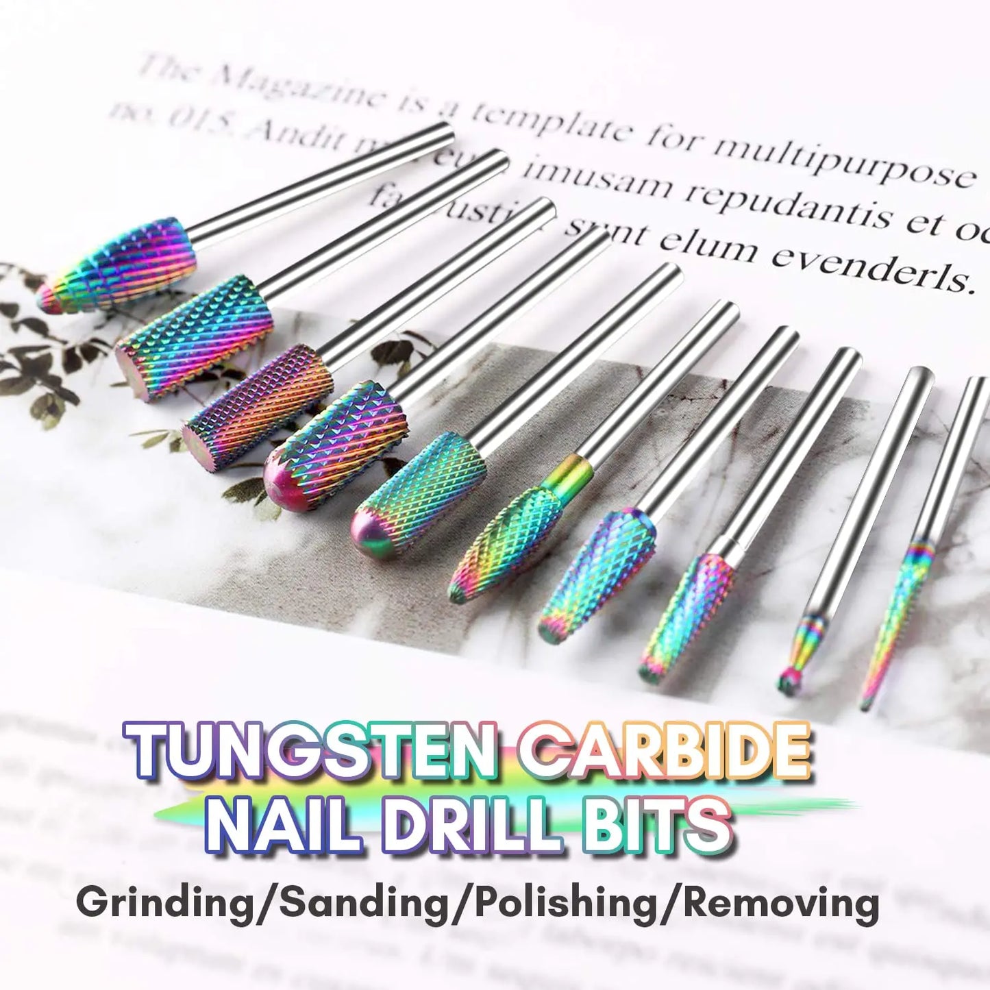 Makartt Nail Drill Bits Set, 10Pcs Tungsten Carbide Nail Drill Bits Remove Acrylic Poly Nail Gel Nail Polish 3/32 inch