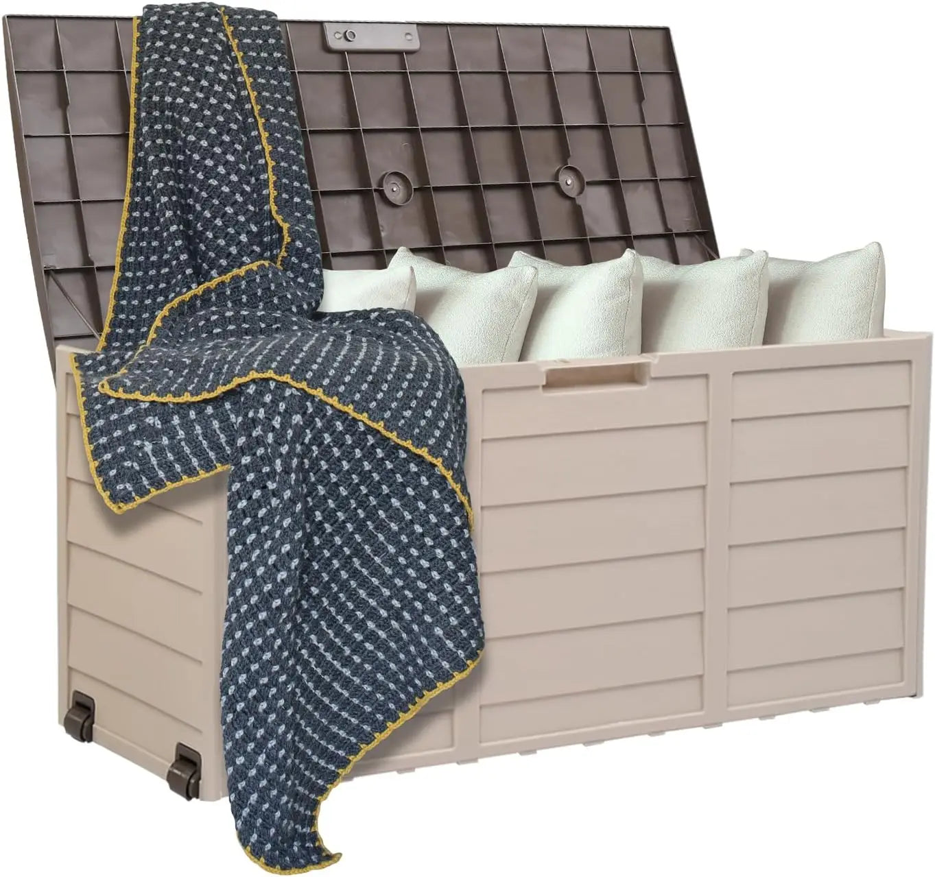 75Gallon Outdoor Storage Box, Patio Deck Box Furniture with Lockable Design, Plastic Storage Containers with Lid for Garden