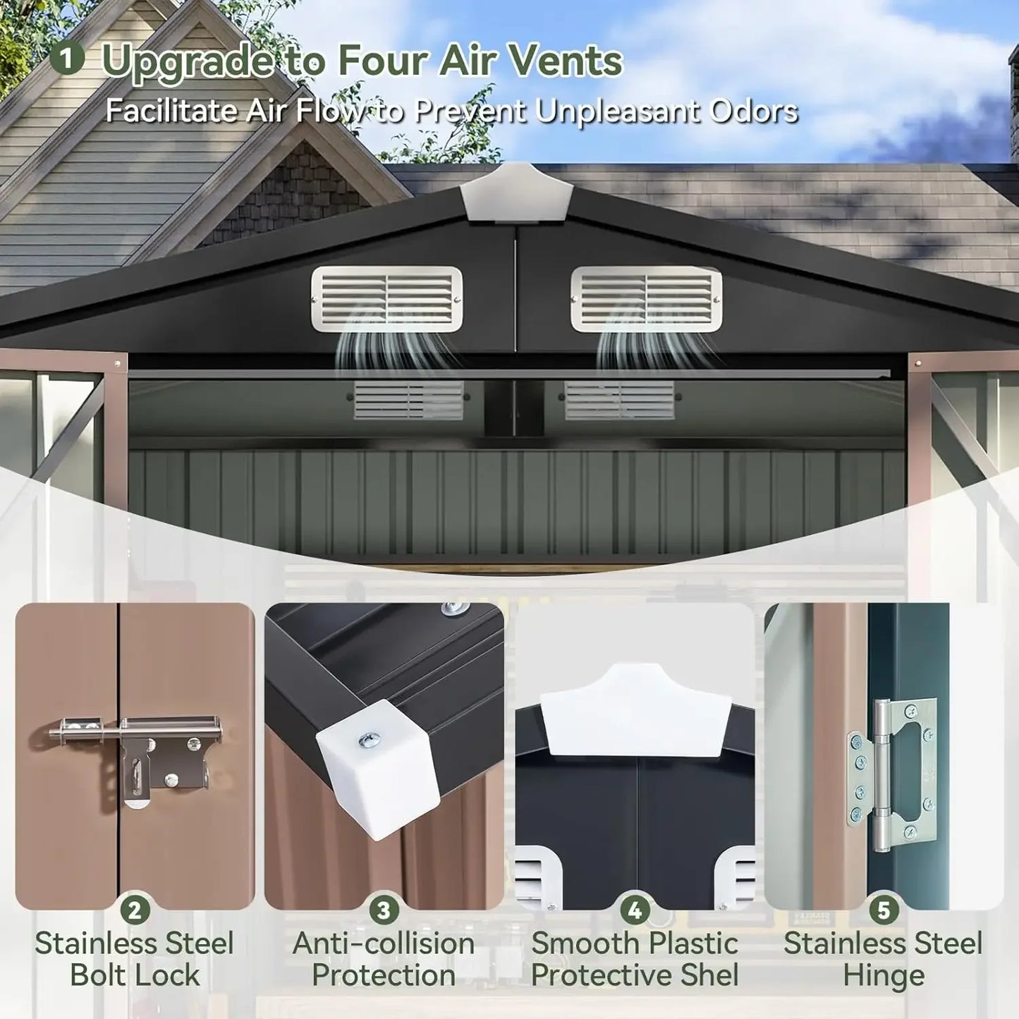 6.2x4 FT Outdoor Storage Metal Garden with Lockable Doors & Slooping Roof Tool Bike for Backyard