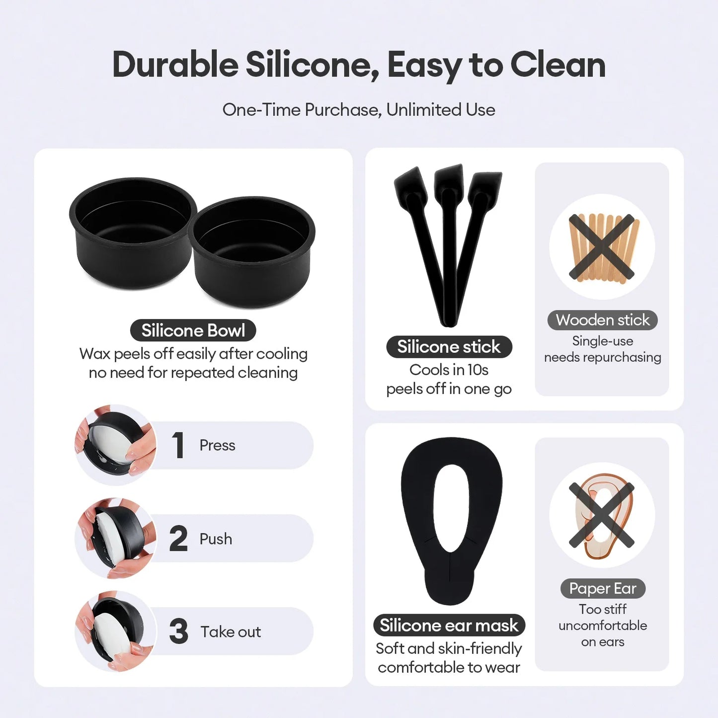 Mini Wax Heater Machine 40g Silicone Bowl Wax Warmer Nose Ear Hair Removal Waxing Kit Wax Bean Wax Heating Melting Pot Melter