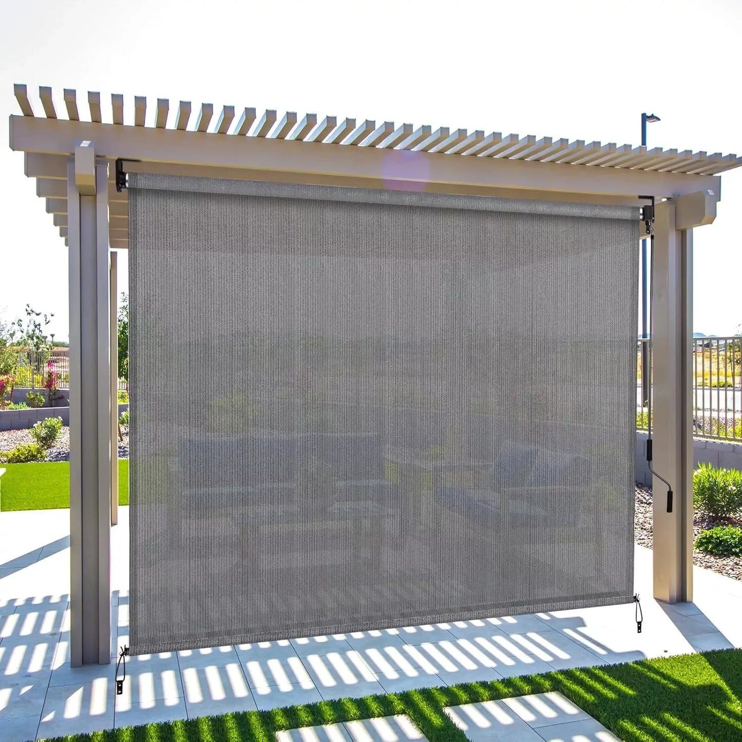Patio Sun Shade, Exterior Cordless Blinds,Fabrics Outdoor Roller Patio Sun Shade 6/8ft Wide Privacy Shades Screen (Brown/Gray)
