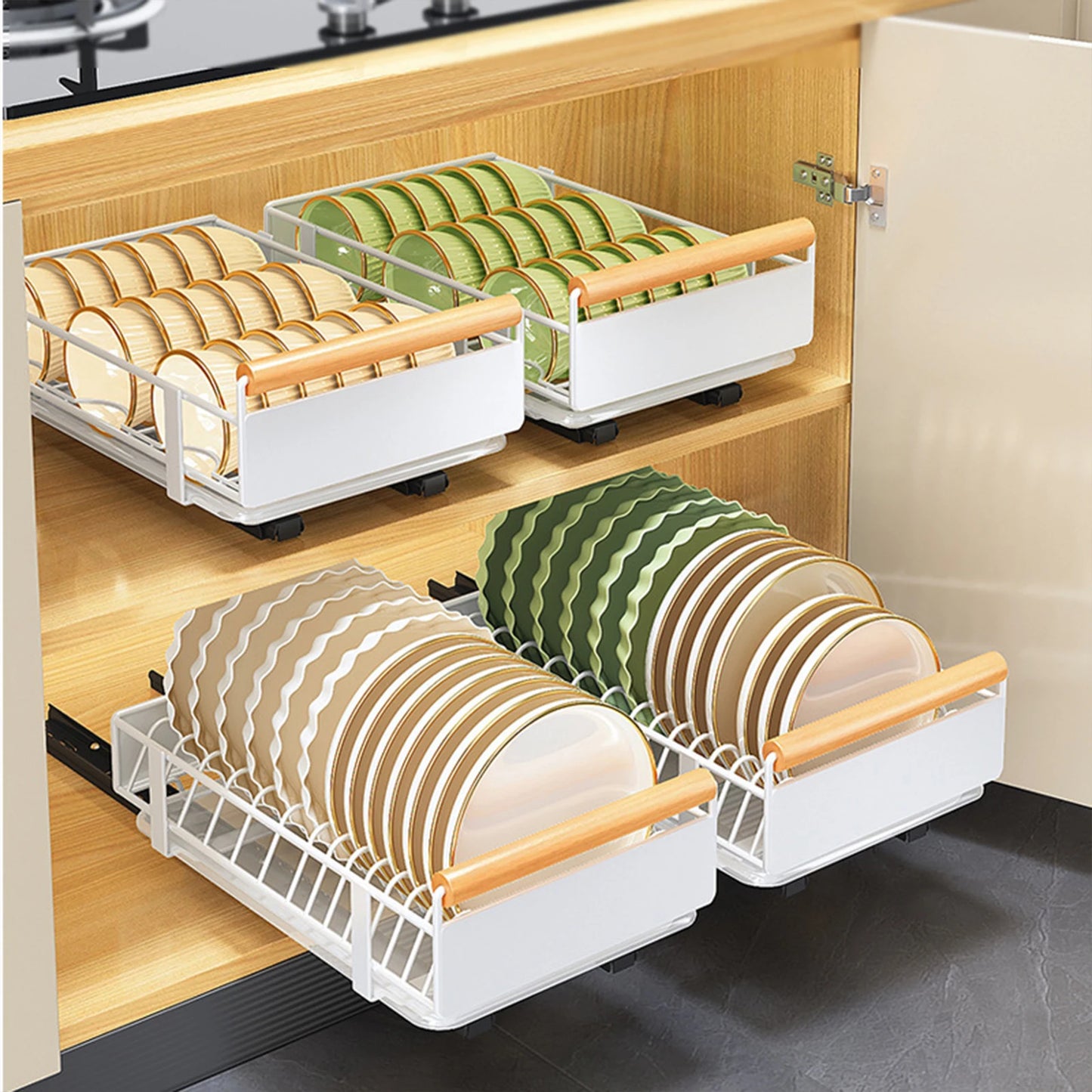 Pull out Cabinet Organizer Slide out Pantry Shelf Drawer Storage Sliding Mesh Cabinet Basket for Pantry Cabinet Kitchen Bathroom