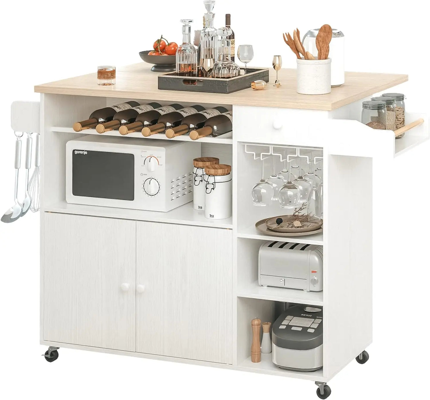 Ironck Rolling Kitchen Island Cart With Drop Leaf Wine Rack