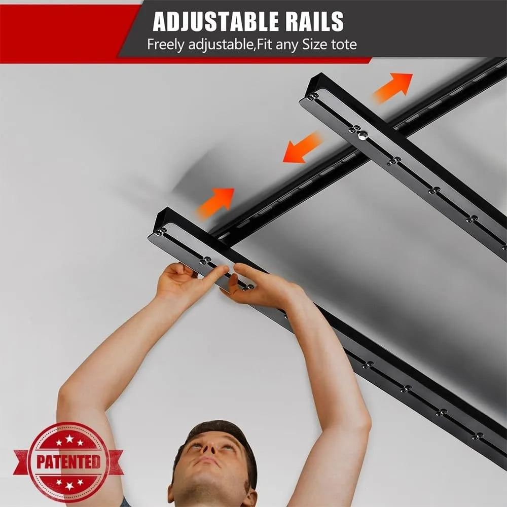 Adjustable Ceiling Mounted Garage Storage Rack - Heavy Duty Hanging Organizer for Overhead Space