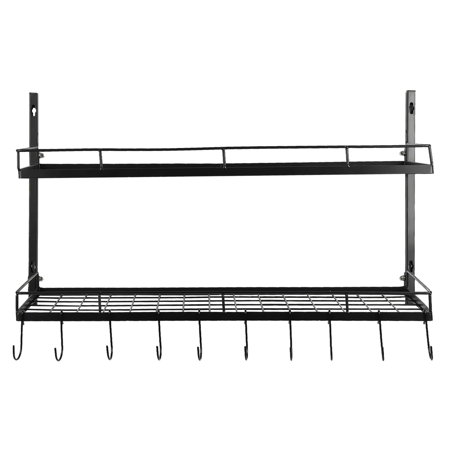 Hanging Pot Rack 2 Tier Pan Rack Wall Mounted Pot Holders for Kitchen Storage Pot and Pan Organizer with 10 Hooks