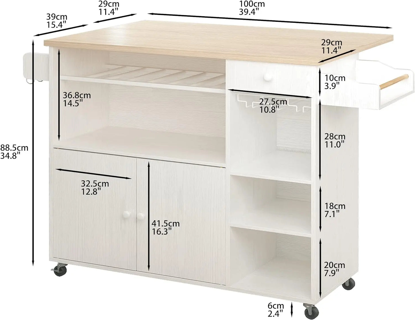 Ironck Rolling Kitchen Island Cart With Drop Leaf Wine Rack