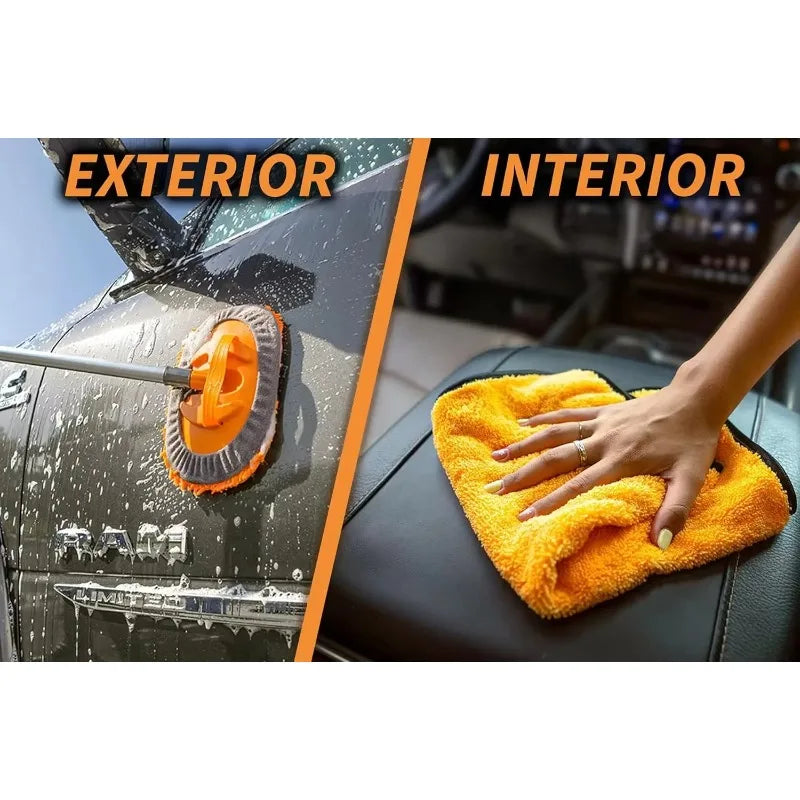 Popular.Car Wash Kit with 5-12 ft Extension Pole Car Washing Brushes Set with Telescopic pole  Microfiber Wash Mop Soft Wash Bru