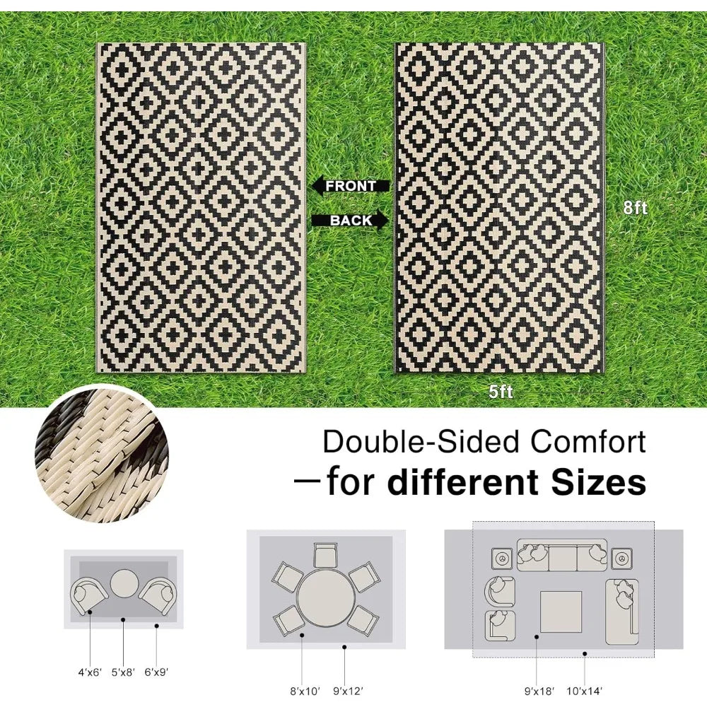 Waterproof Outdoor Rug 5x8 ft, Outdoor Plastic Straw Rug for Camping, RV Mat Outside,  Porch, Deck, Backyard, Balcony, Picnic