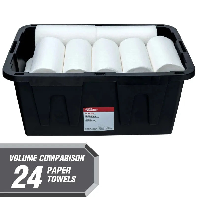 (6 pack) Hyper Tough Large Storage Bin, 27 Gallon Plastic Storage Container with Snap-On Lid, Black and Red