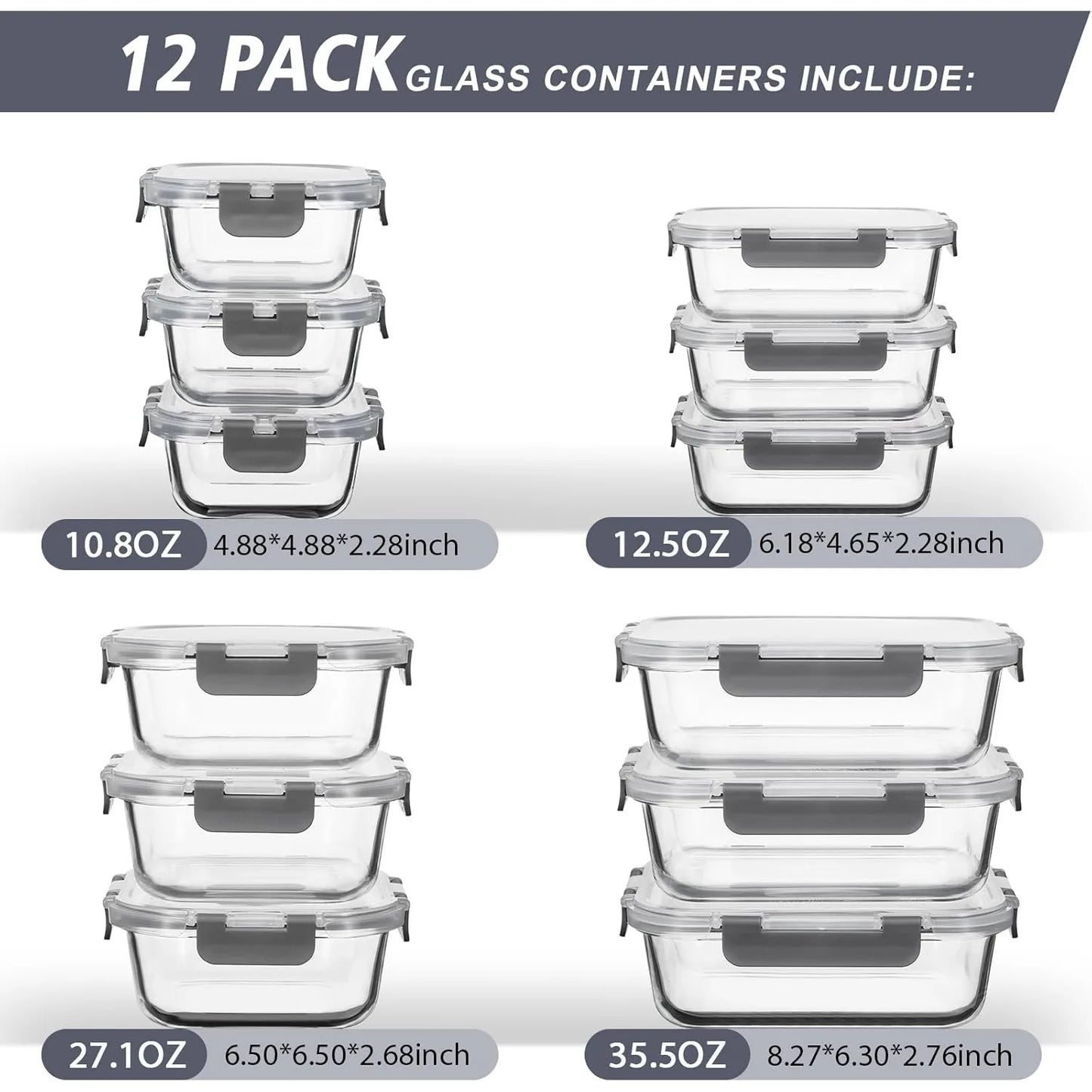 Glass Food Storage Containers With Lids Airtight Meal Prep