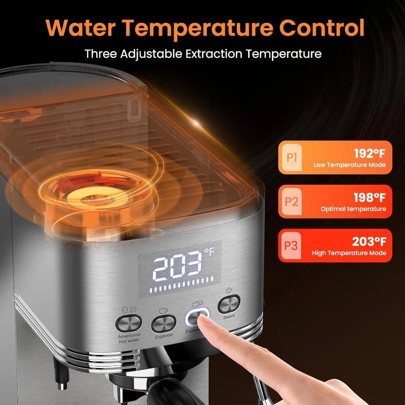 Machine 20 Bar Temperature Control LED Display Expresso Machine for Home with Steam Milk Frother for Cappuccino Latte S