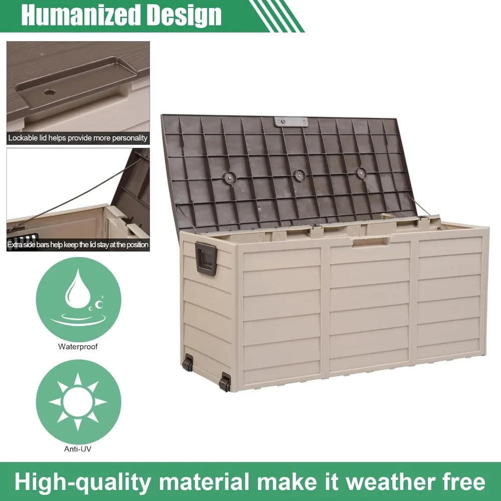 75Gallon Outdoor Storage Box, Patio Deck Box Furniture with Lockable Design, Plastic Storage Containers with Lid for Garden