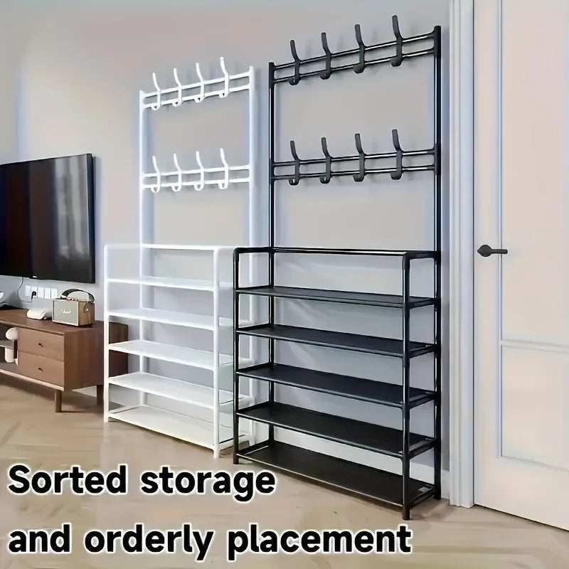 Clothes Hanger Multi-Layer Shoe Rack Doorway DIY Hat And Shoes Shelf Simple Floor-Standing Living Room Organizer Storage Racks