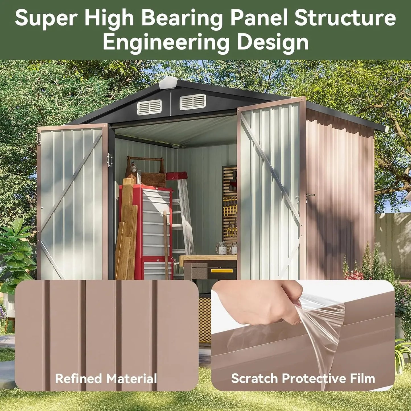 6.2x4 FT Outdoor Storage Metal Garden with Lockable Doors & Slooping Roof Tool Bike for Backyard