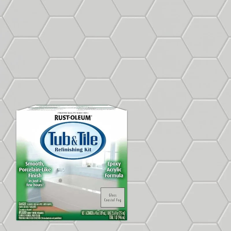 384166 Acrylic Tub and Tile Refinishing 2-Part Kit, Gloss Coastal Fog