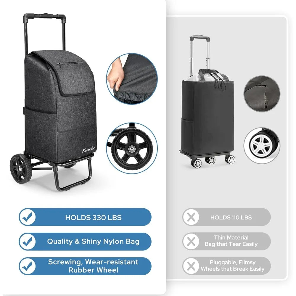 HOME - 2 in 1 Shopping Cart for Groceries, 330 lbs Grocery Cart on Wheels, Foldable Utility Carts with Wheels,
