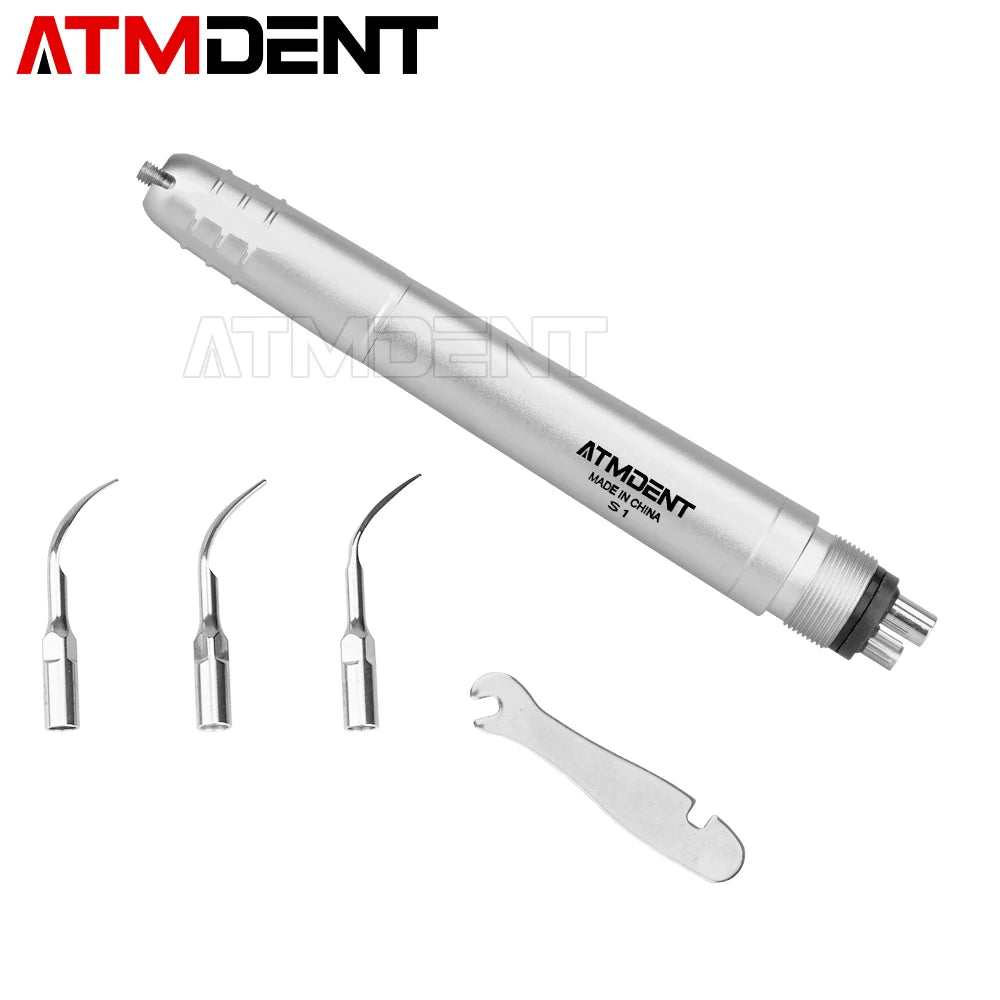 Dental Ultrasonic Air Scaler with 3 Tips Scaling Handpiece Frequency Pneumatic Scaler 2/4 Holes