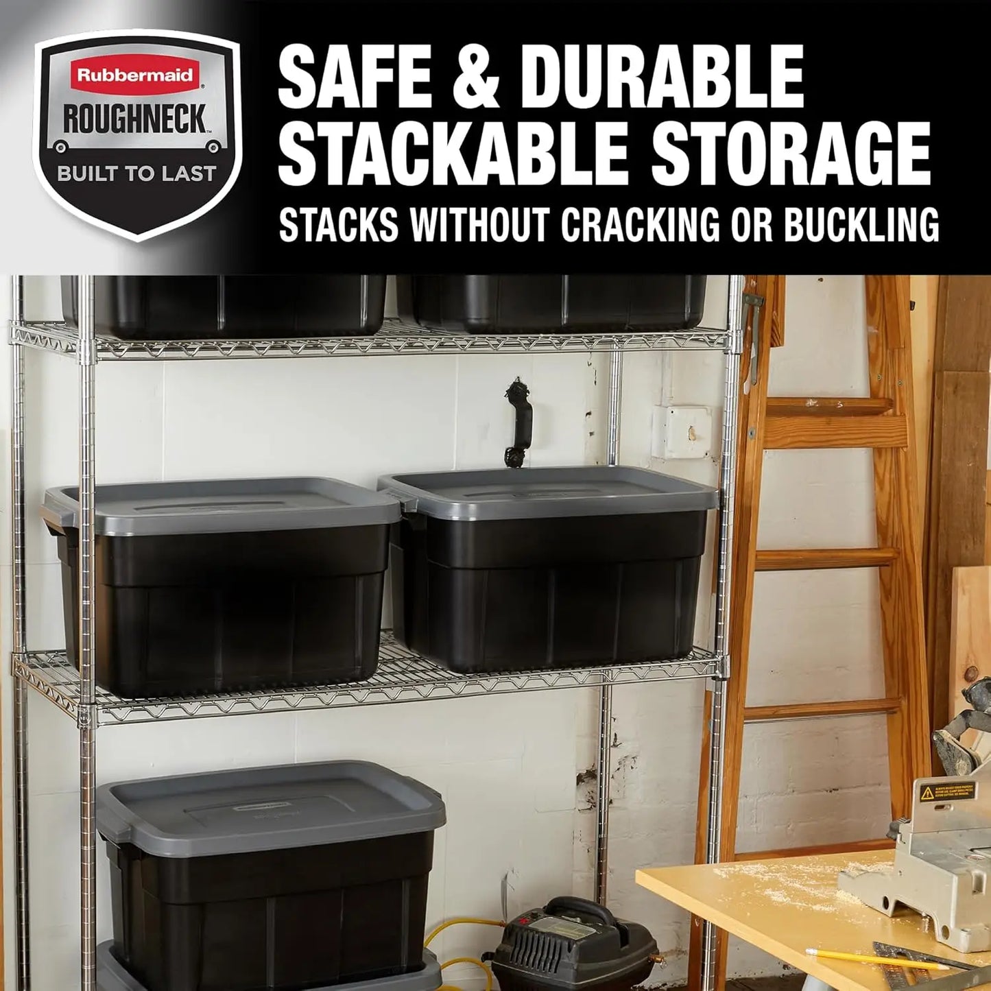 Heavy Duty Black Storage Bins Plastic Totes with Lids for Storage, Stackable, Large Capacity, Durable, Multipurpose14 GAL 6 Pack