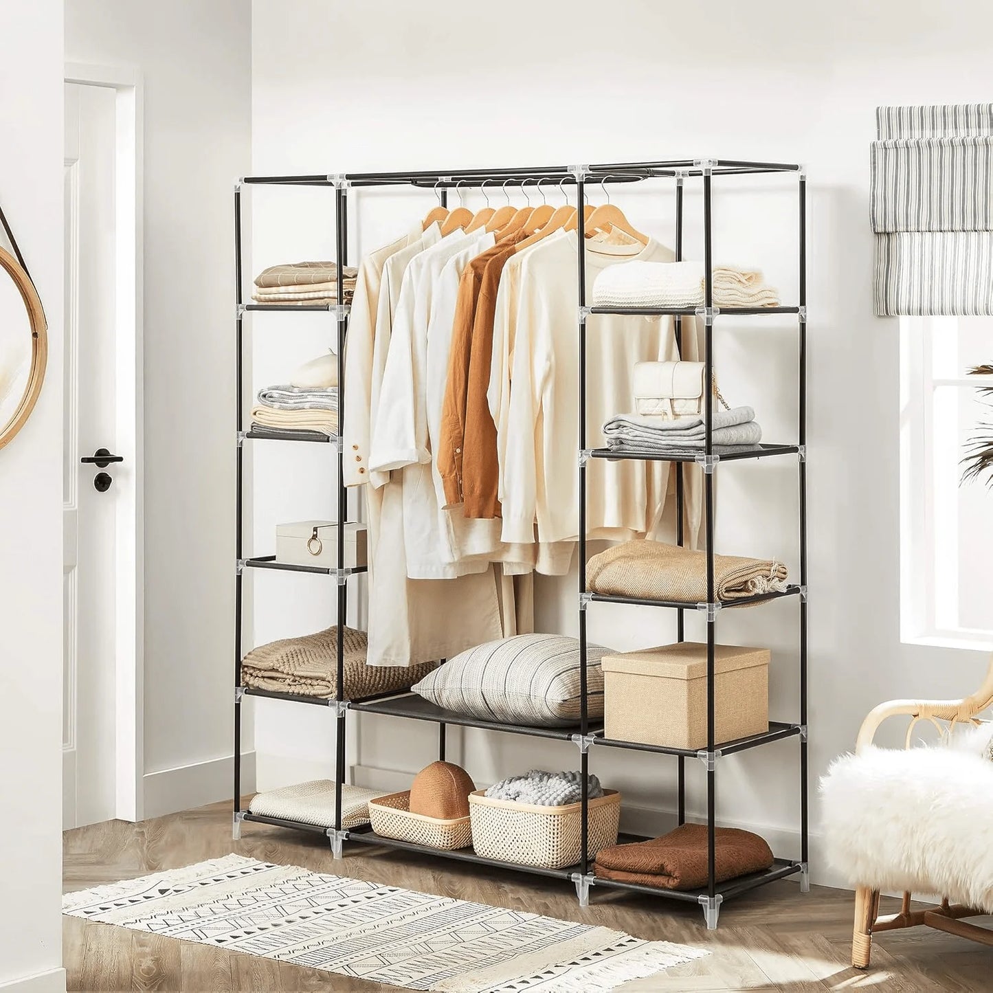 Efoee 69 Inch Wardrobe Organizer, Bedroom Portable Wardrobe, Clothes Rail With Non-Woven Cover, Clothes Storage Rack