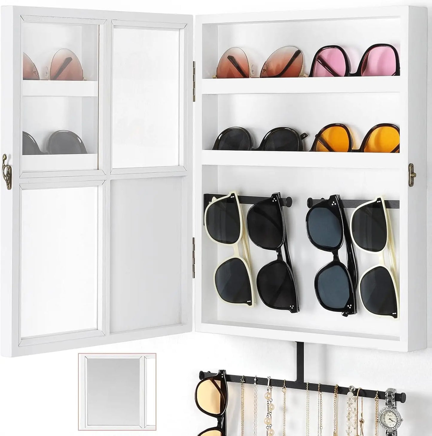 Wall Mounted Jewelry Organizer With Rustic Wood Large Space Jewelry Cabinet, Holder, Storage Box for Necklaces, Earring