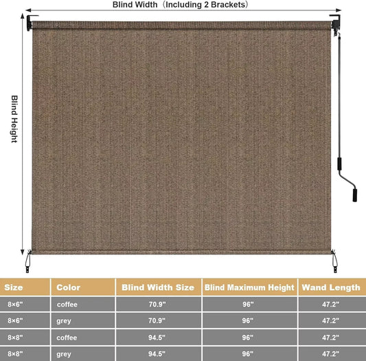 Patio Sun Shade, Exterior Cordless Blinds,Fabrics Outdoor Roller Patio Sun Shade 6/8ft Wide Privacy Shades Screen (Brown/Gray)