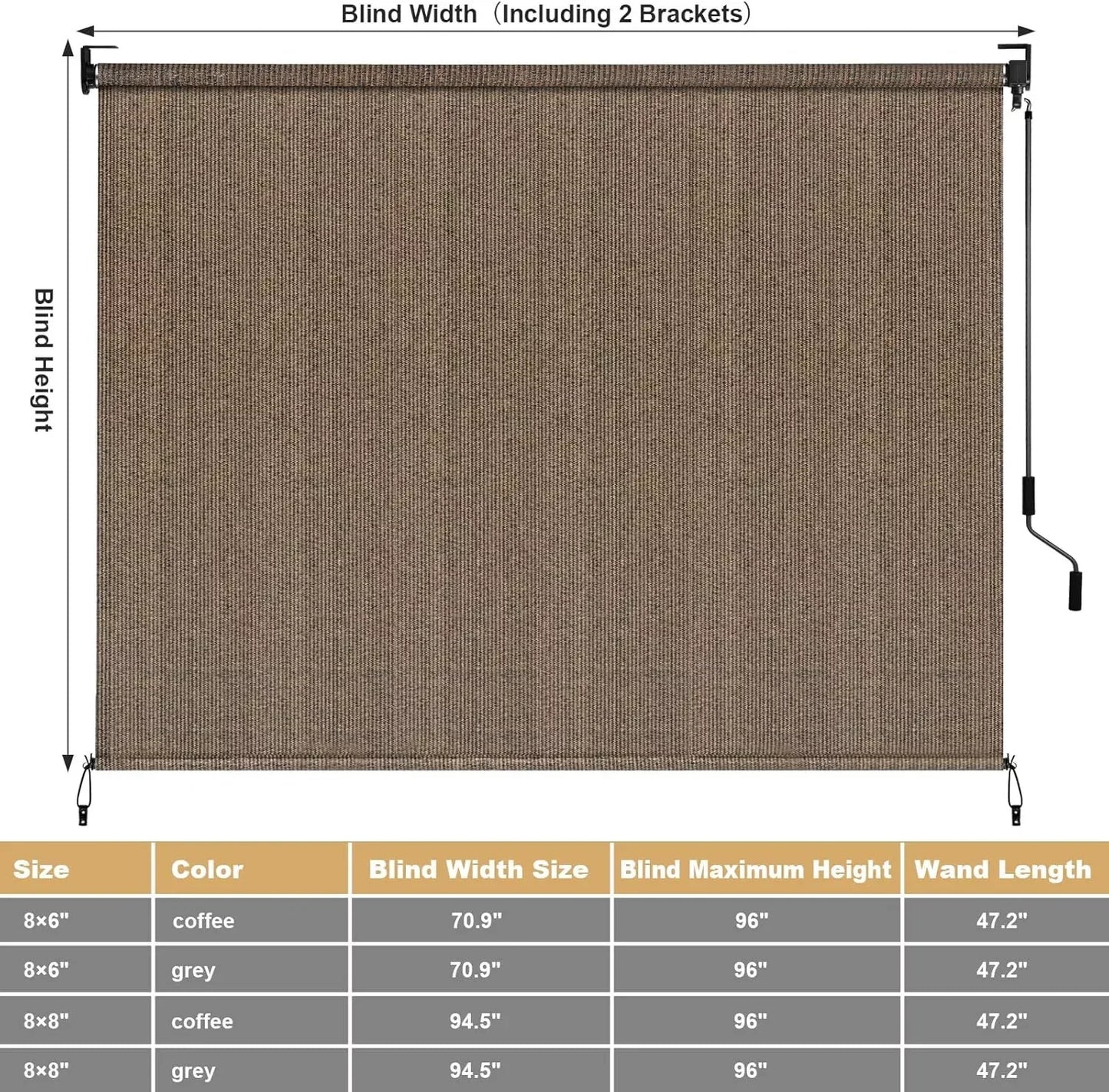 Outdoor Roller Sun Shade HDPE Patio Privacy Shades Screen Aluminum,Cordless Patio Roll Up Blinds, Exterior Shade Cloth Roll