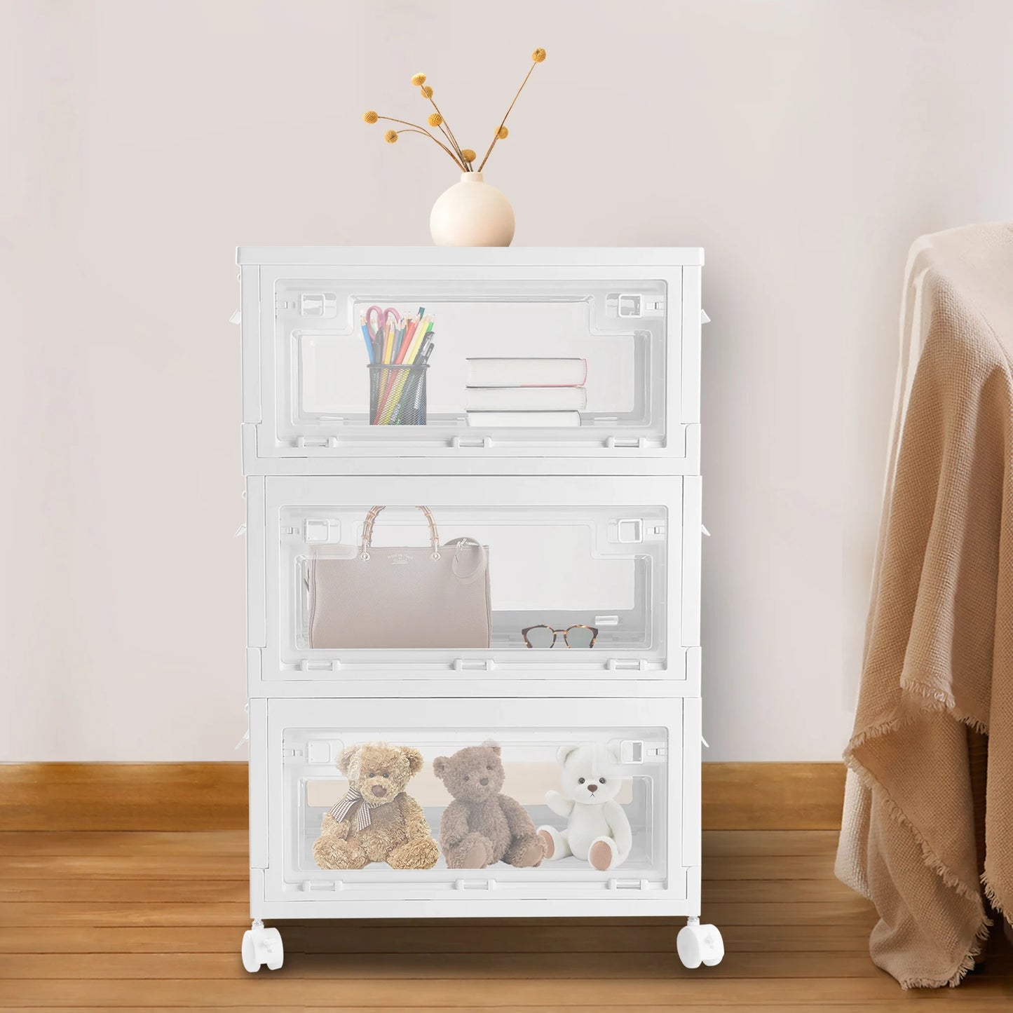 Plastic Storage Box with Lid, Three-Layer Storage Box with Lid, Used to Store Books, Towels, Snacks, Sundries