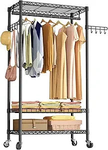 Heavy Duty Rolling Garment Rack With 3 Adjustable Shelves
