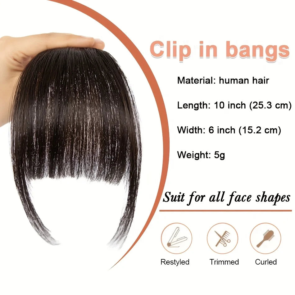 Dark Brown Black Clip In Bangs 100% Human Hair Bangs Wispy Ligth Black Brown Clip In Bangs Fringe with Temples Real Human Hair F