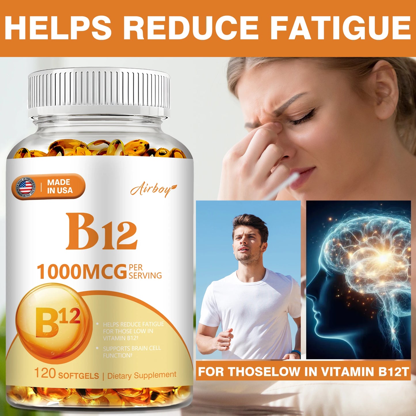 Vitamin B12 500mcg - Energy Metabolism, Support Nervous System, Relieve Fatigue,Sleep Health, Improve Mood - 120 Capsules