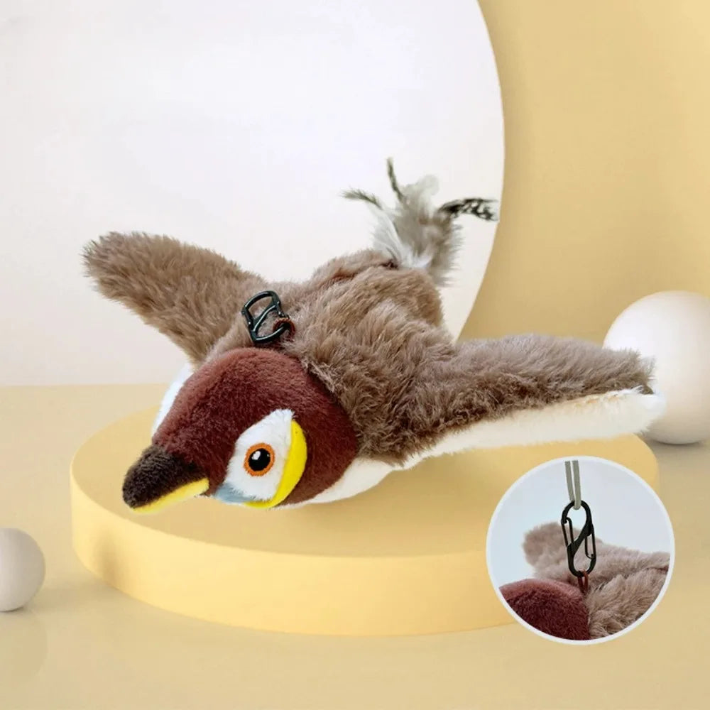 Hot Cat Interactive Toy - Electric Flapping Bird, USB Rechargeable, Touch-Activated Squeaky Plush w/Catnip for Cats & Small Dogs