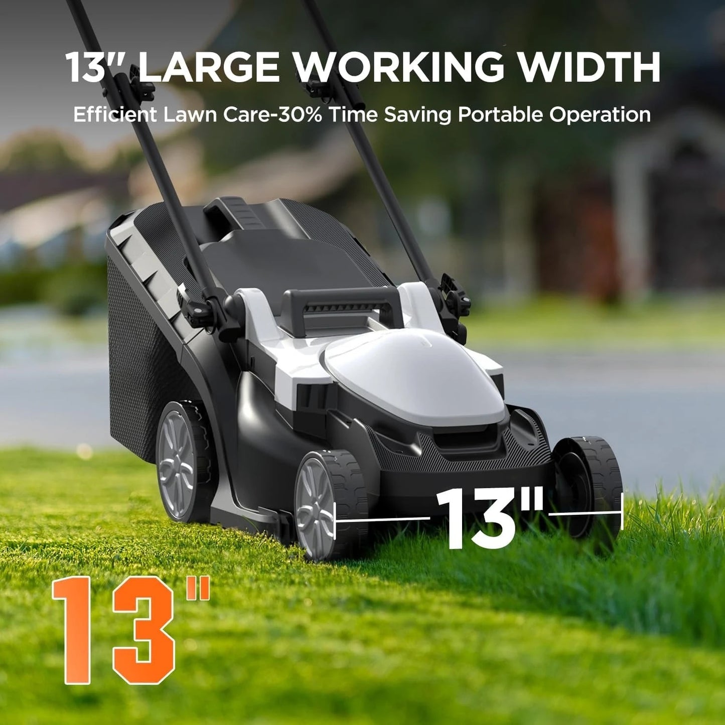 Cordless Lawn Mower 13 Inch, Yard and Farm, Light-Weight with Brushless Motor, 2 x 4.0Ah Portable Battery Included