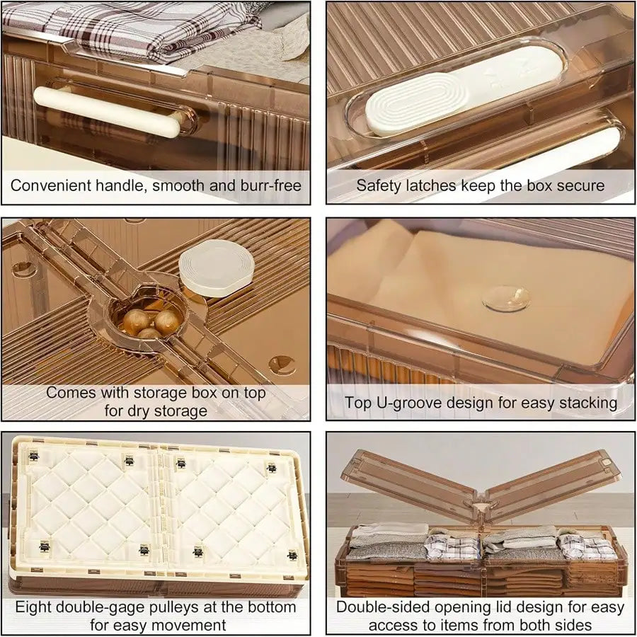 Under Bed Storage,1Pack Stackable Bed Storage With Wheels Installation-Free Under Bed Storage Containers Insect-Proof