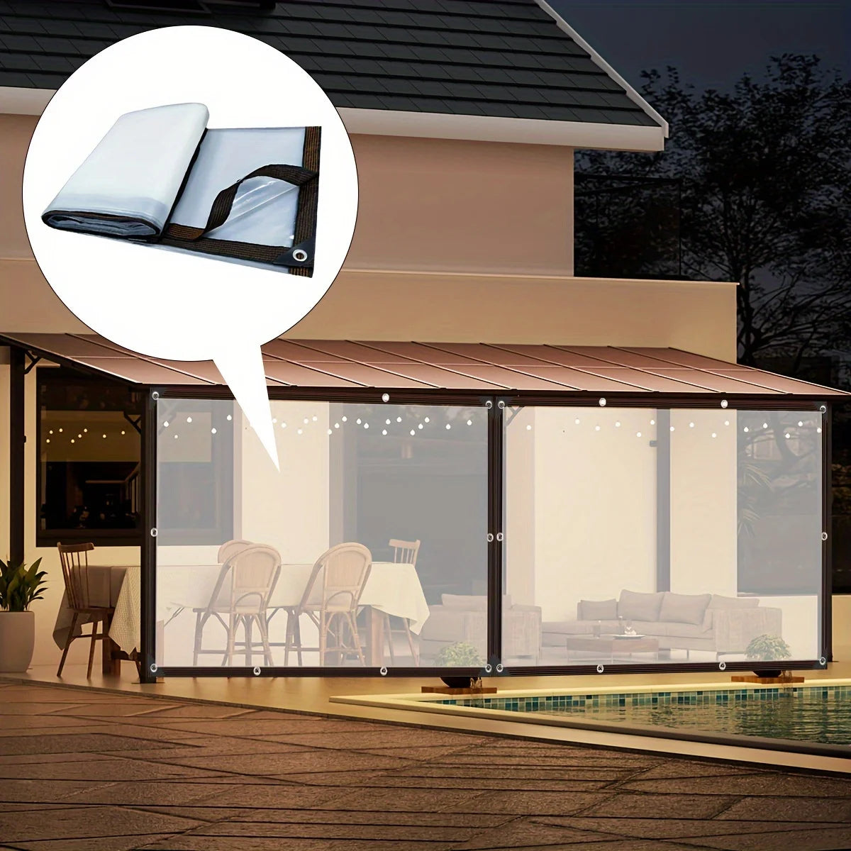 Transparent Rainproof Tarp with Triple Sealing Rings - Ultimate for Multiple Outdoor Scenarios! Ideal for Patio Shading, Wind Protection