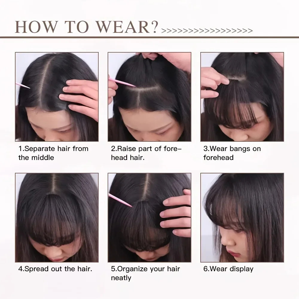 Sunslymei Fake Synthetic Air Bangs Clip-In Hair Extension Fringe False Blunt Hairpiece for Women Clip In Front Hair Bangs