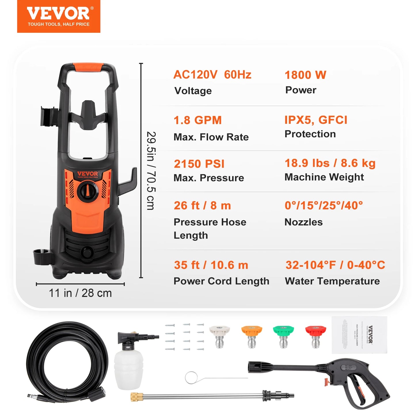 SucceBuy Electric Pressure Washer Power Washer Quick Connect Nozzles Foam Cannon Retractable Handle for Portable to Clean Patios