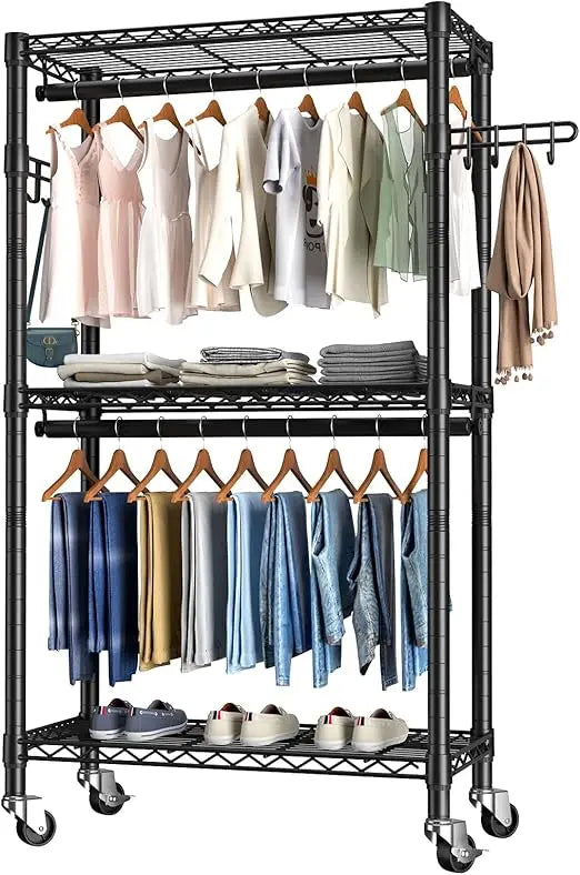 Heavy Duty Rolling Garment Rack With 3 Adjustable Shelves