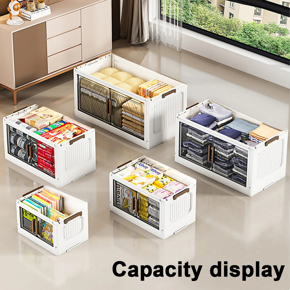 4 Tier Plastic Storage Containers with Doors & Wheels Foldable Organization Folding Storage Cabinet Shelf for Home Office Dorm