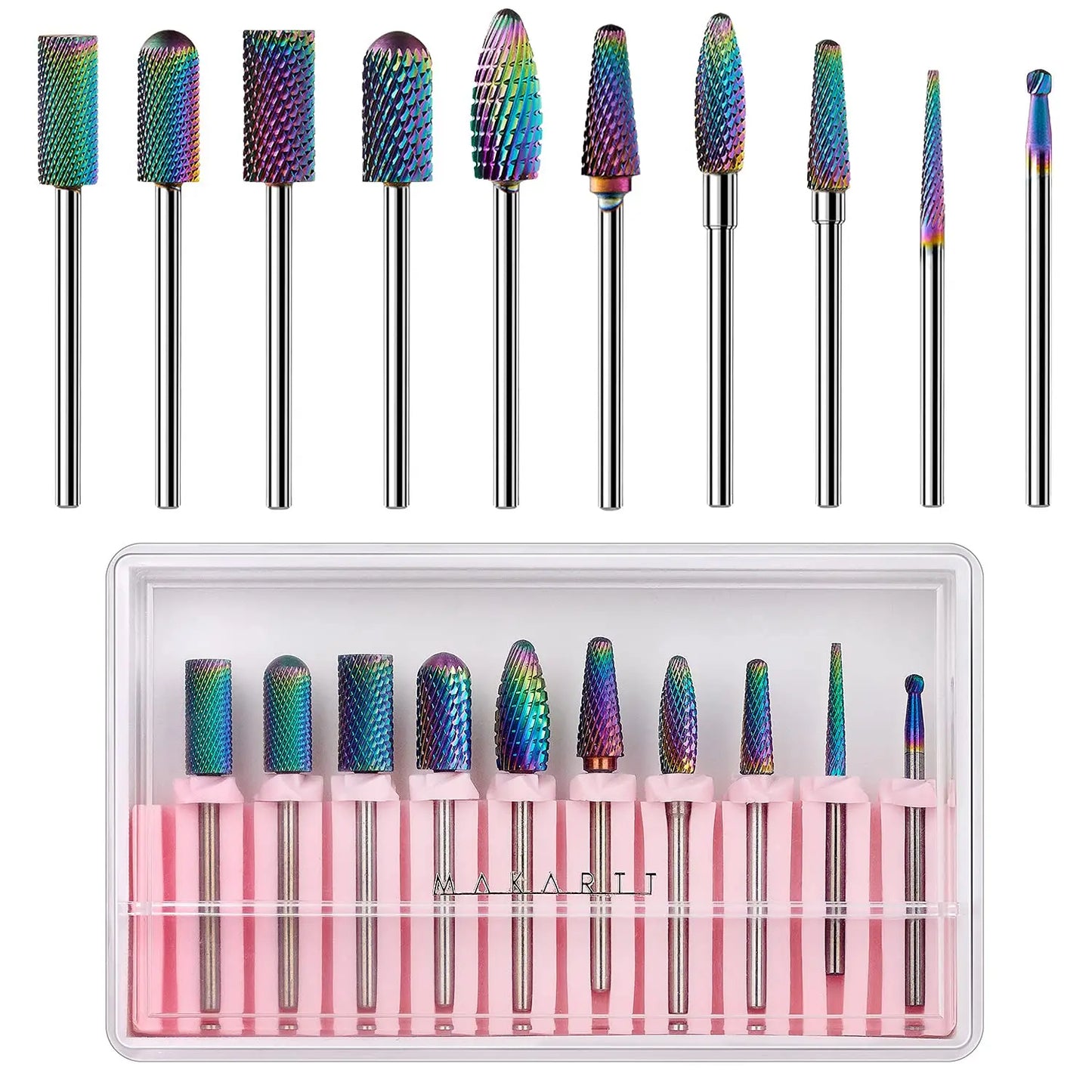 Makartt Nail Drill Bits Set, 10Pcs Tungsten Carbide Nail Drill Bits Remove Acrylic Poly Nail Gel Nail Polish 3/32 inch