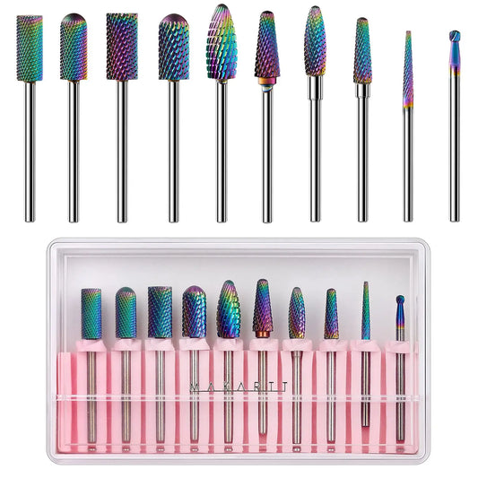 Makartt Nail Drill Bits Set, 10Pcs Tungsten Carbide Nail Drill Bits Remove Acrylic Poly Nail Gel Nail Polish 3/32 inch