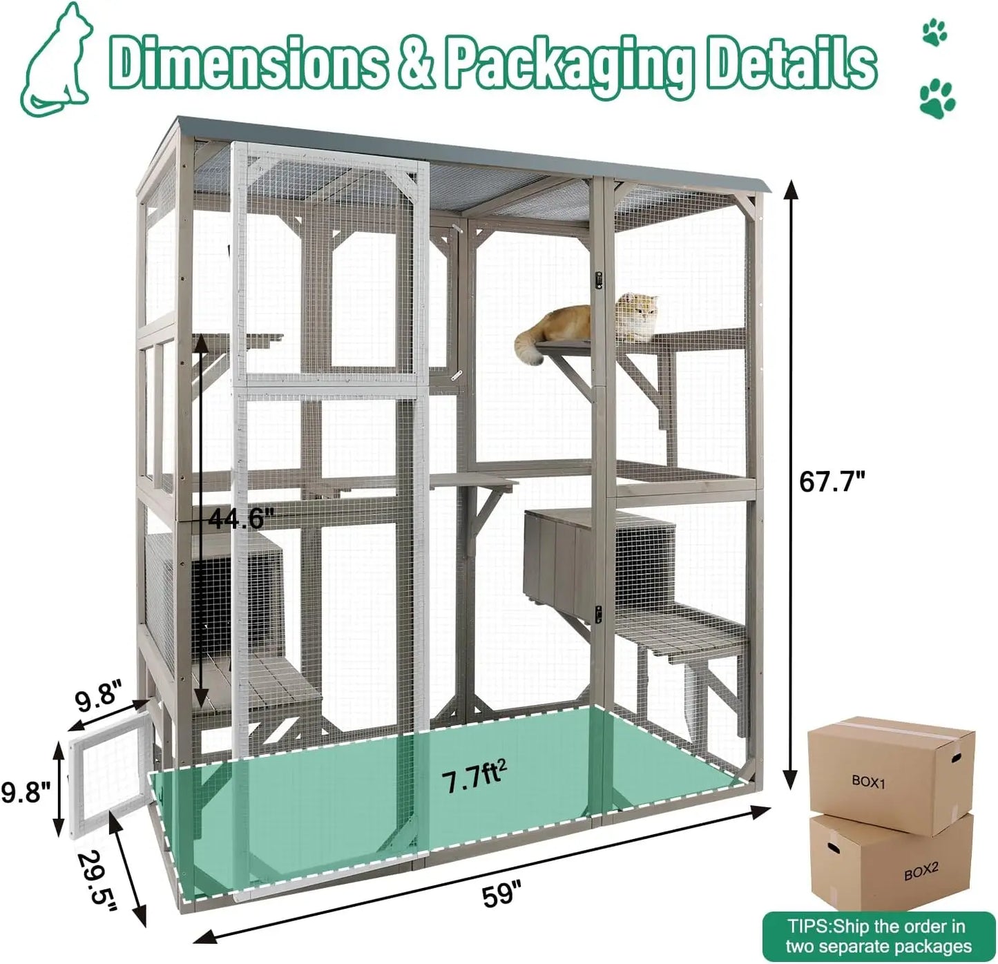 Outdoor Cat Catio Enclosures Large Wooden Cat House Patio for Indoor Cats Feral Cat Shelter with 2 Espace Doors