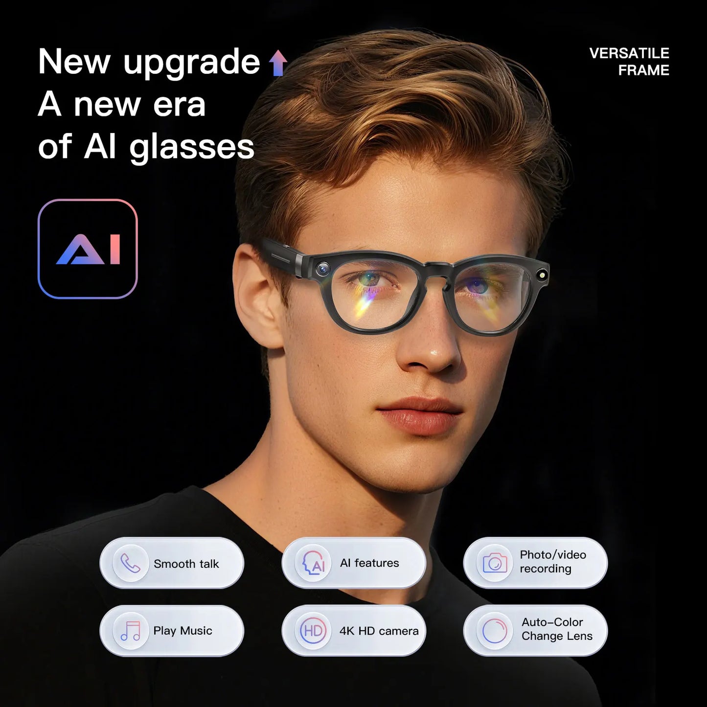 EIGIIS New 800w Pixel AI Smart Glasses With Ai Camera For Highdefinition Photography Video Recording Voice Calls And Translation
