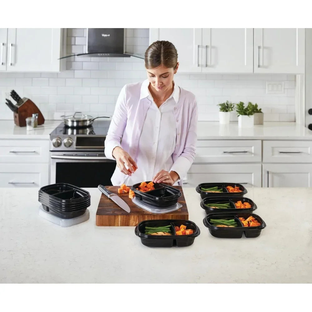 3.7 Cup Meal Prep Containers with Dividers Stackable Food Storage Containers Set of 10 Includes Lids Microwave Dishwasher Safe